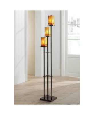 Style Floor Lamp with USB Charging Port 3-Light 72" Tall Amber Art Glass Shade for Living Room Reading