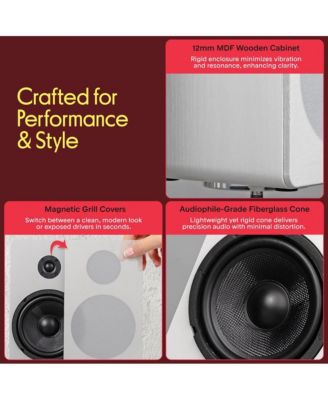 6.5” Bookshelf Speakers - Pair of Wired Bookshelf Speakers with Wall Mount Brackets, 2-Way HiFi Home Theater with Fiberglass Cone