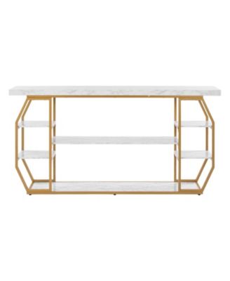3 Tier Console Table with Open Storage and Geometric Frame