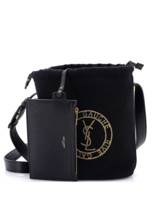 Rive Gauche Drawstring Bucket Bag Embroidered Wool