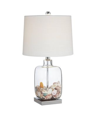 Coastal Country Style Accent Table Lamp with Table Top Dimmer 21.75" High Clear Glass Fabric Drum Living Room Bedroom House