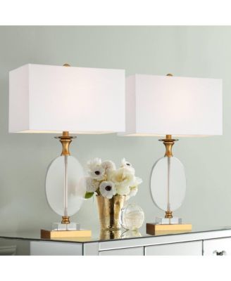 Valerie 28" Tall Round Geometric Modern Table Lamps Set of 2 Gold Crystal Living Room Bedroom White Shade