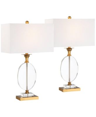 Valerie 28" Tall Round Geometric Modern Table Lamps Set of 2 Gold Crystal Living Room Bedroom White Shade