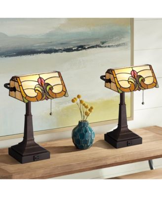 Fleura 17" High Small Rustic Banker Desk Lamps Set of 2 Brown Bronze Finish Metal Home Office Living Room