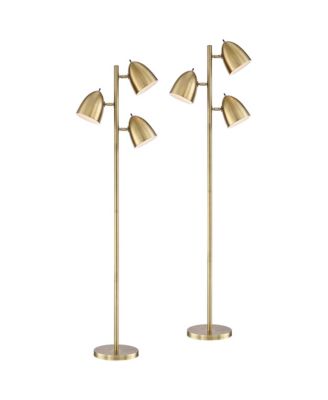 Aaron Mid Century Modern 64" Tall Standing Floor Lamps Set of 2 Lights Adjustable 3-Light Metal Aged Brass