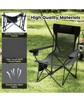 Camping Lounge Chair w/Detachable Footrest 4-position Backrest Carrying Bag