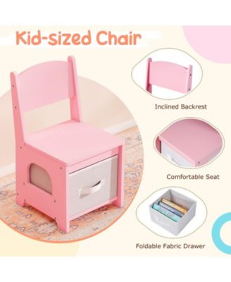 Kids Vanity with Lights and 5 Drawers Bear Design Dressing Table Set