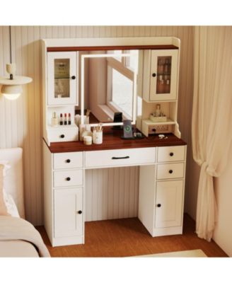 41.5 in Makeup Dressing Table with Power Outlets and LED Lighted Mirror