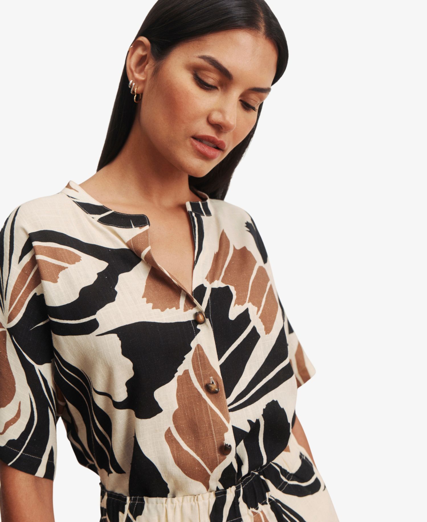 Women's Tie-Front Cap-Sleeve Collared Blouse
