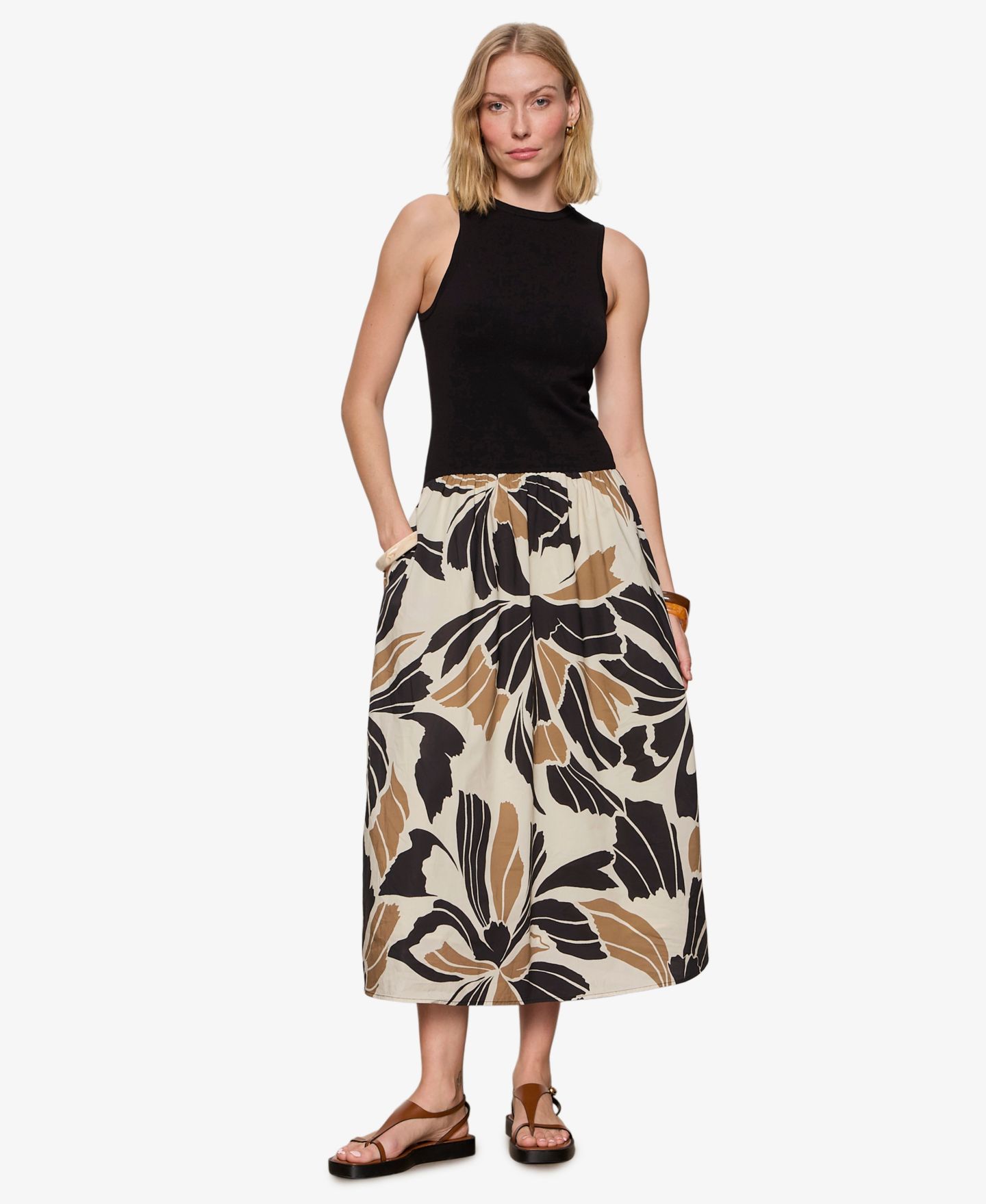 Женское платье Sanctuary Sleeveless Crewneck Midi, цвет: Белый / Чёрный — фото 1