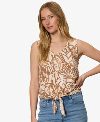 Women's Printed V-Neck Sleeveless Tie-Hem Tank Top