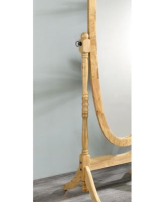 59.25" Tall Standing Wooden Floor Mirror with Natural finish, Oval Shape