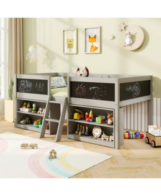 Loft Bed with Storage Shelves and Ladder