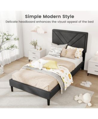 Linen Upholstered Bed Frame with Tufted Headboard