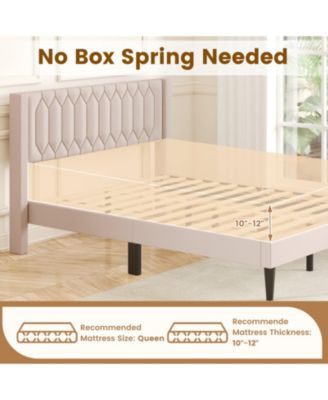 Velvet Upholstered Platform Bed Frame with Headboard and Wingback Headboard