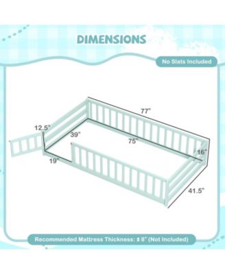 Twin Montessori Floor Bed Frame with Full Length Guardrails
