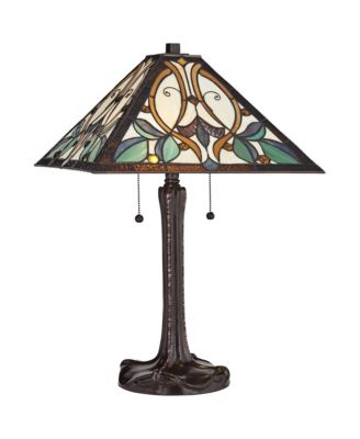 Table Lamp 25" High Tiffany Style Stained Glass Art Shade for Living Room Family Bedroom Bedside Nightstand