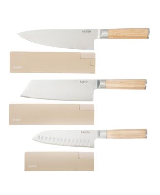 14 Piece Full Tang Forged Light Pakka Wood Kitchen Knife Set with High Carbon German Steel Blades and Protective Sheaths.