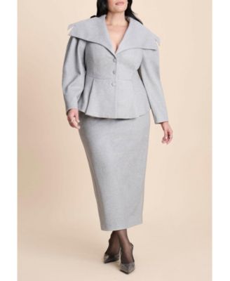 Women's Wide Collar Peplum Heathered Jacket