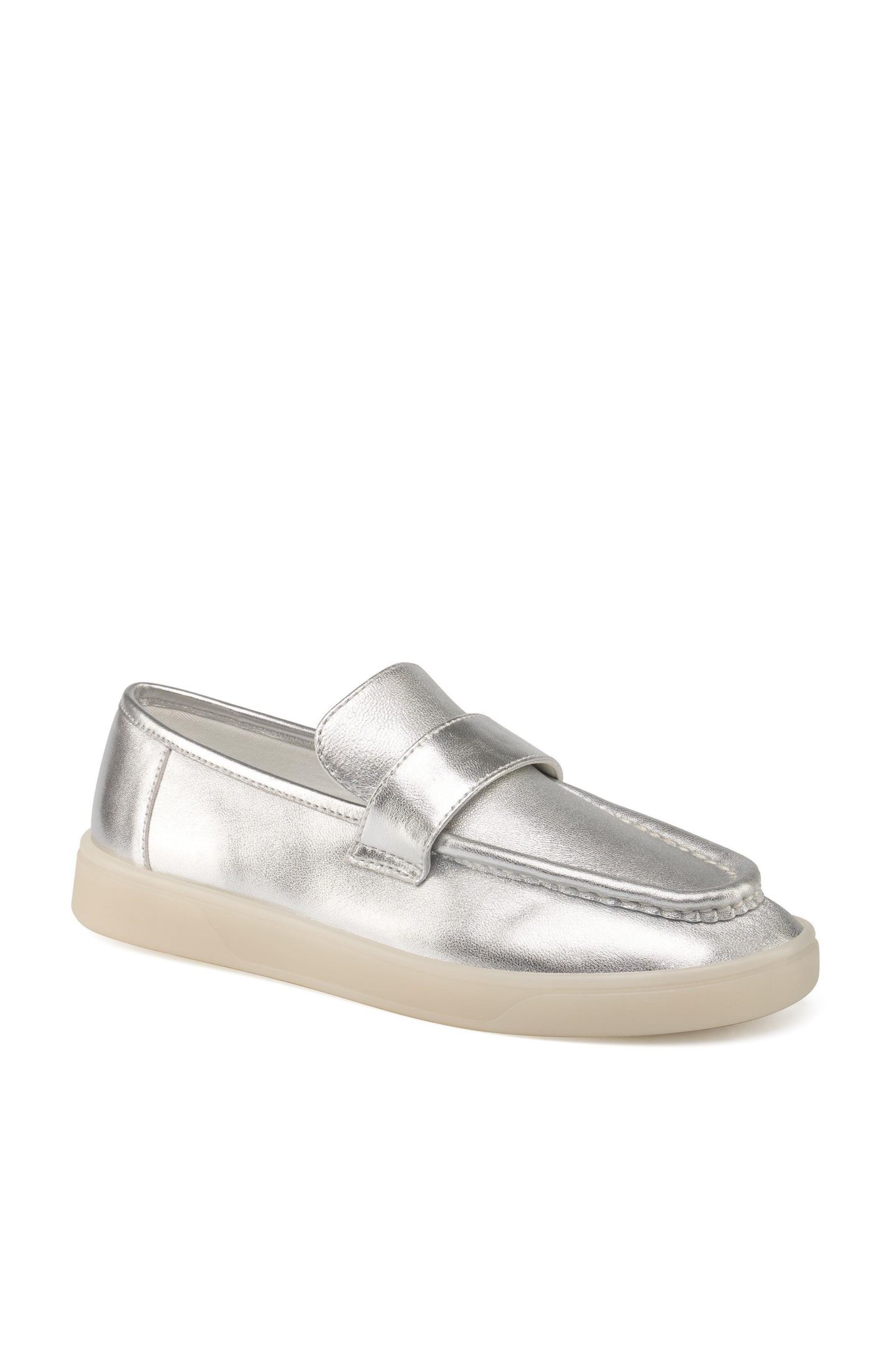 Женские туфли JSlides Heath Leather Loafer, цвет: Серебряный — фото 1