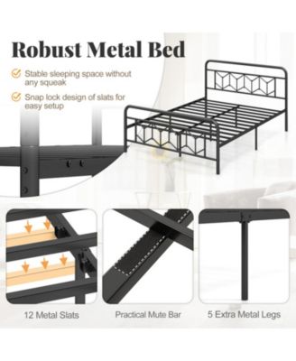 Metal Bed Frame with Headboard and Snap-Lock Slats