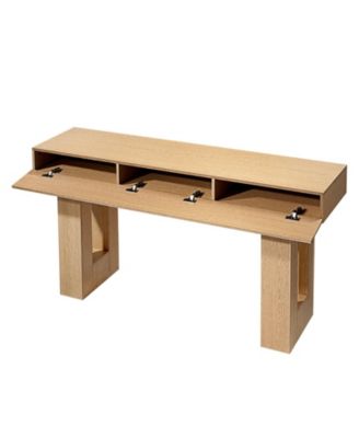 63 Inch Farmhouse Console Table with Shelf and Hidden Storage