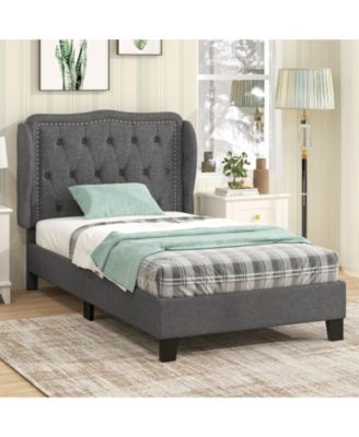 Bed Frame with Button Tufted Wingback Headboard Storage