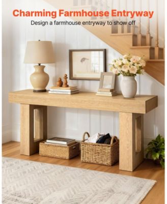 63 Inch Farmhouse Console Table with Shelf and Hidden Storage