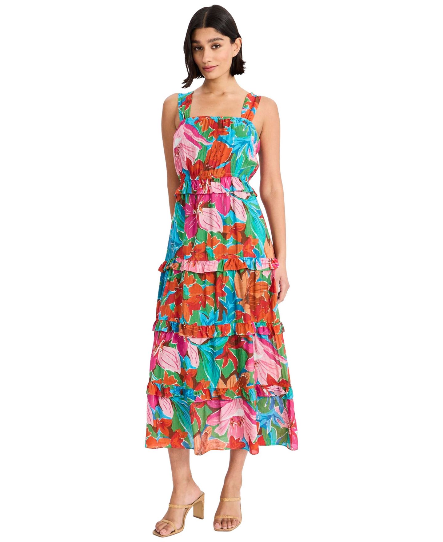 Женское платье Maggy London Sleeveless Tiered Midi, цвет: Зелёный — фото 2