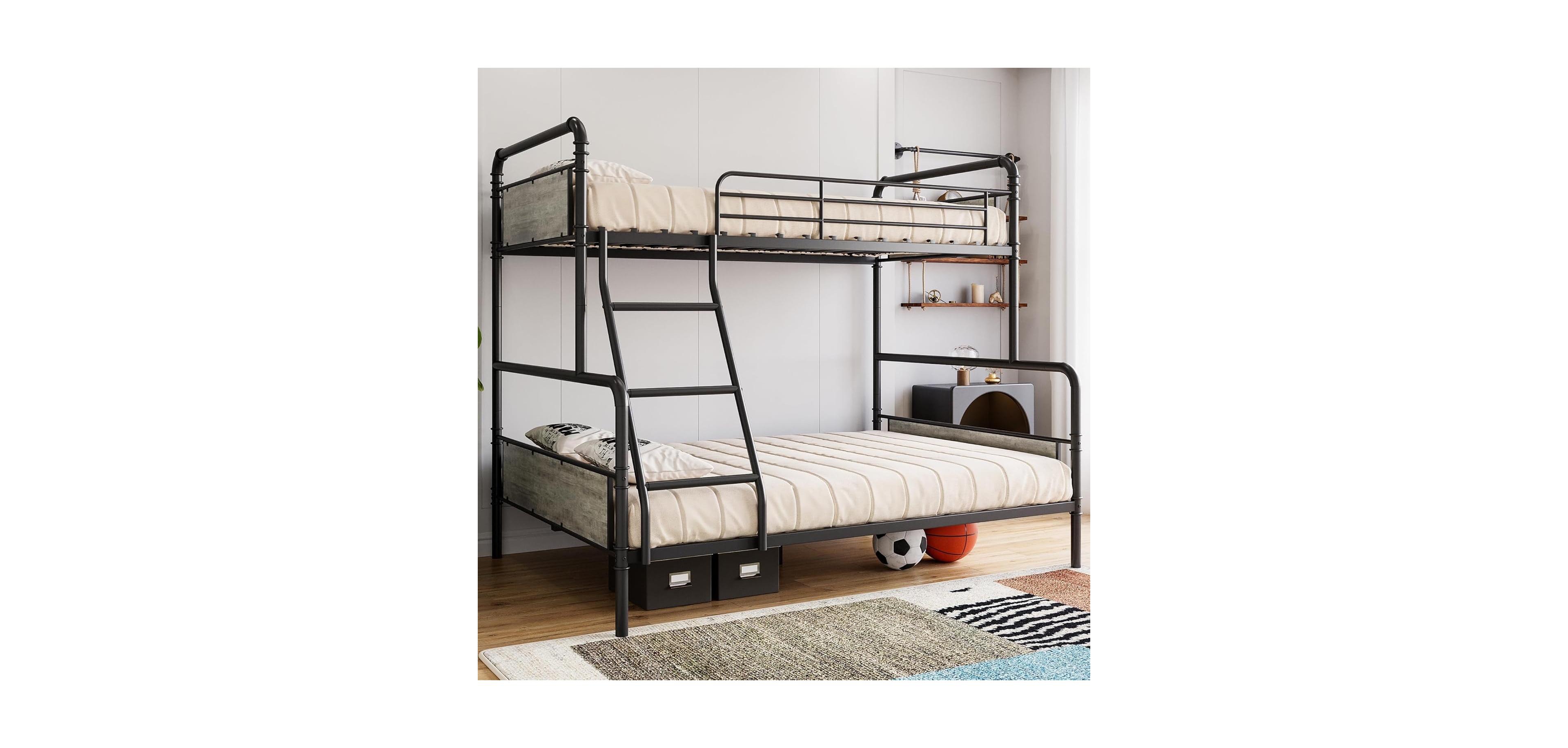 gaomon Over Full Metal Bunk Bed Heavy-Duty High Guardrail Ladder Underbed Storage No Box Spring Space-Saving