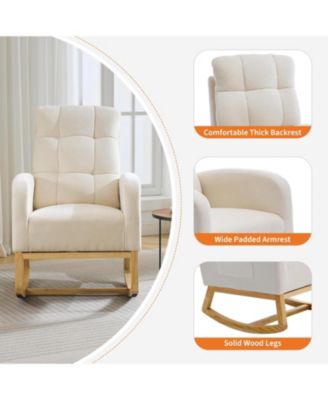 Linen Nursery Rocking Chair with USB Port and Side Pocket