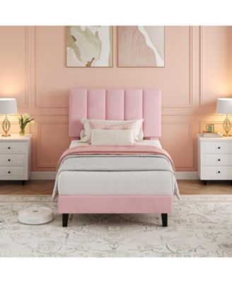 Iron MDF Vertical Pattern Soft Bag Basic Bed, Upholstered Bed Frame, Stylish Design, Comfortable Mattress, No Box Spring