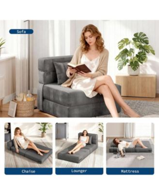 72" Folding Sofa Bed, Convertible Futon Couch with Pillow, Linen Fabric Sleeper Chair