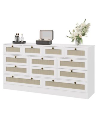 Wooden Dressers for Bedroom with 12 Rattan Drawers, Wood Dresser for Living Room, Hallway, Entryway