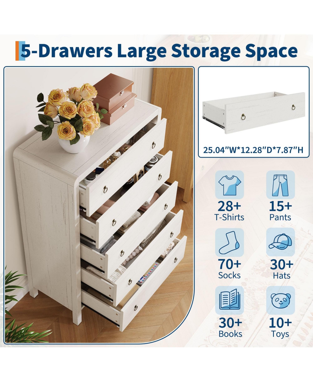 gaomon Modern 5 Drawer Wooden Dresser Storage Chest