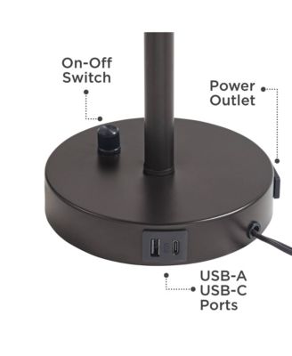 Tull 27" Tall Modern Table Lamps Set of 2 USB Port AC Power Outlet Living Room Charging Tan Tiered Shade