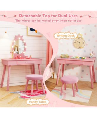 Kids Vanity Set with LED Lighted Mirror and Adjustable Brightness