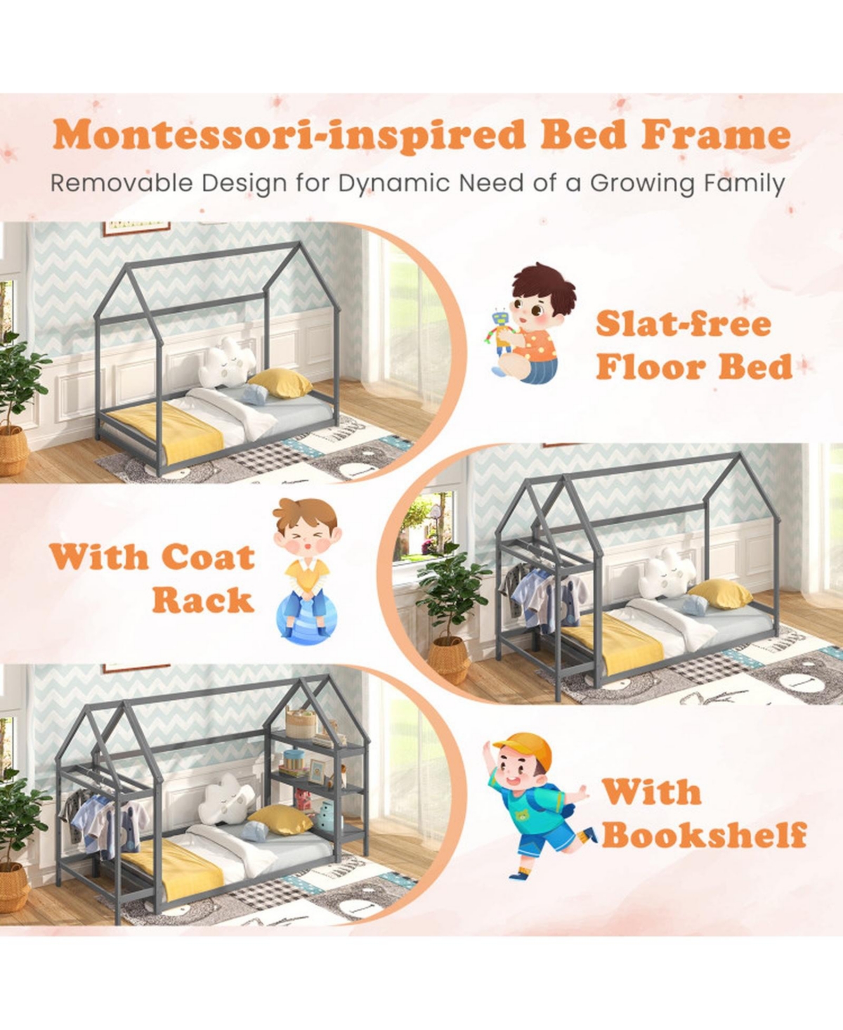 Gouun Montessori Floor Bed with Safety Rails