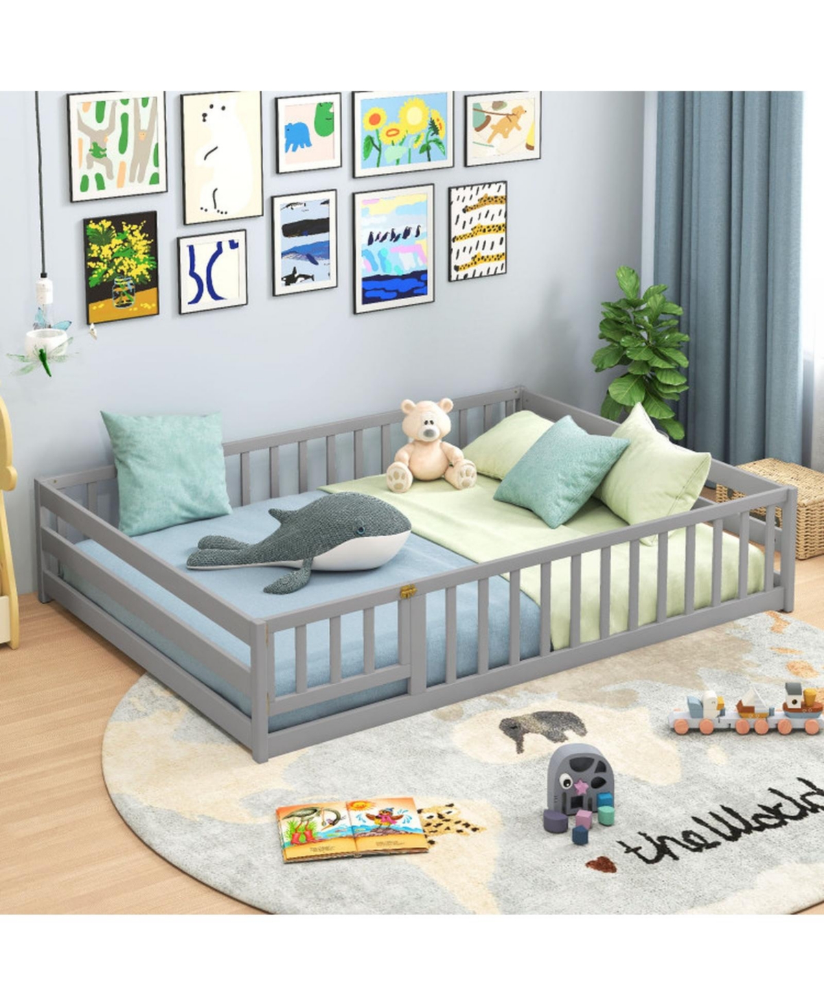 Gouun Kids House Bed Frame with Safety Guardrails