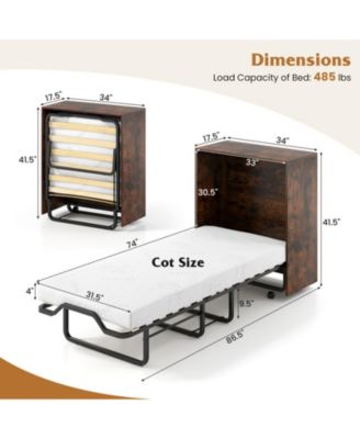 Cot Size Foldable Murphy Bed Cabinet with Lockable Wheels