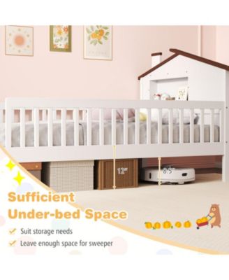 Twin Kids Montessori Bed with Storage Shelves and House-Shaped Headboard