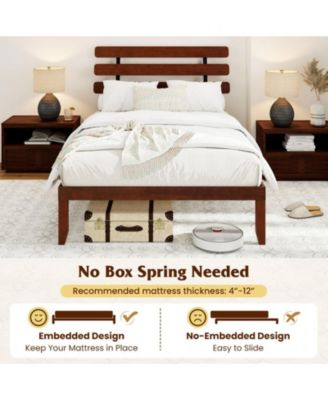 Metal and Wood Platform Bed Frame with Headboard and Retro Headboard