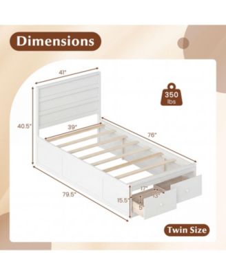 Twin Solid Wood Platform Bed Frame with Storage Drawers and Headboard