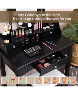 Oval Mirror Makeup Vanity Set with 10 LED Dimmable Bulbs and 3 Drawers