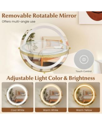 55 in Vanity Desk with Rotatable Lighted Mirror and Fabric Drawers