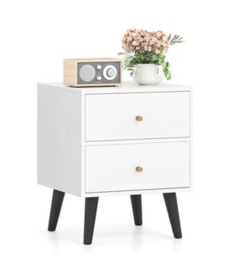 Mid-Century Modern 2-Drawer Nightstand with Golden Knobs