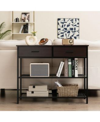39.5 in Narrow Entryway Console Table with 2 Drawers and Metal Shelves