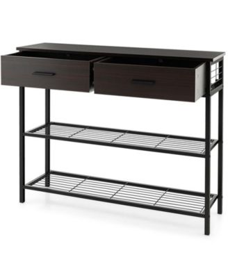 39.5 in Narrow Entryway Console Table with 2 Drawers and Metal Shelves