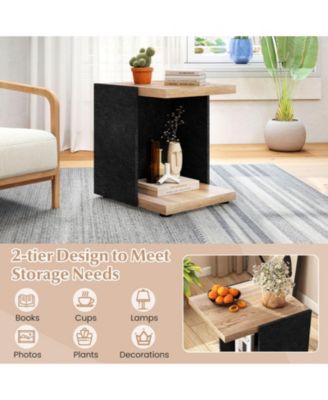 16.5 in Mid-Century 2-Tier End Table with Open Storage Shelf, Oak