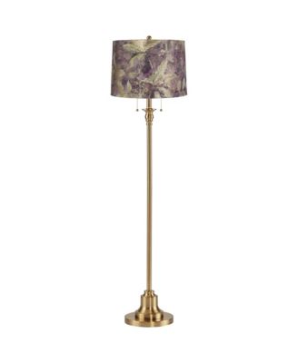 Dyna Traditional 58" Tall 2-Light Standing Floor Lamp Pull Chain Gold Antique Brass Finish Drum Botanical Leaf Shade